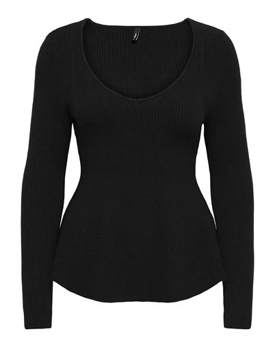 Only - ONLIbi V-Neck Rib Peplum Strik - Black 